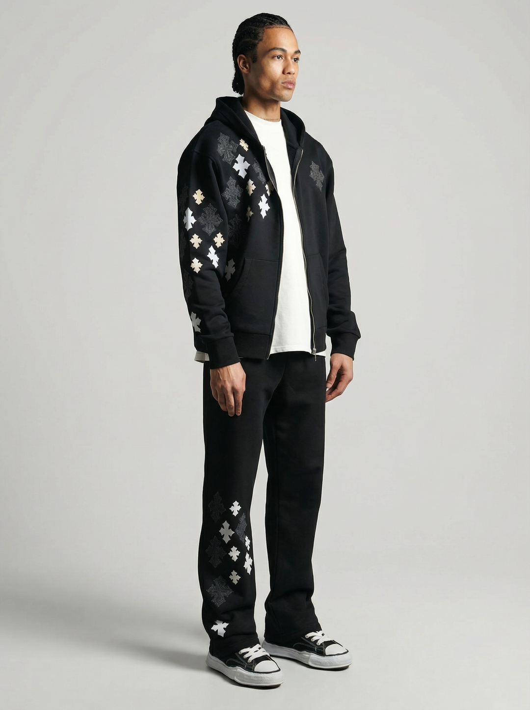 Ensemble Survêtement à Capuche Veste & Pantalon Motifs Streetwear - NOIR