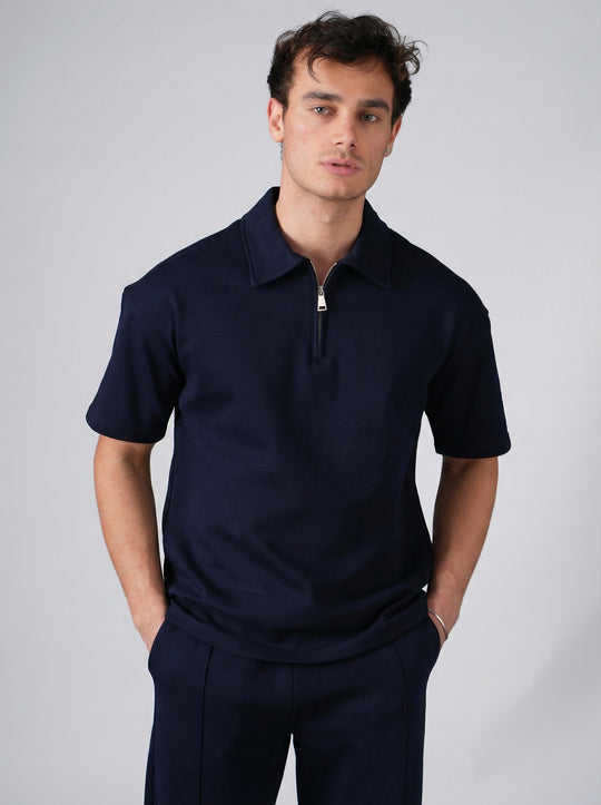 Ensemble Homme Polo Zippé et Pantalon Coupe Moderne - Bleu Marine