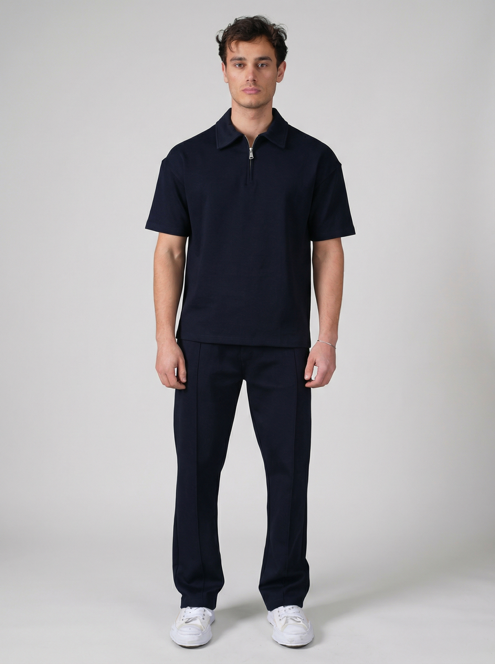 Ensemble Homme Polo Zippé et Pantalon Coupe Moderne - Bleu Marine