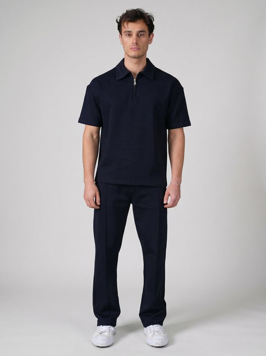 Ensemble Homme Polo Zippé et Pantalon Coupe Moderne - Bleu Marine
