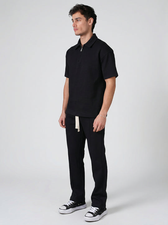 Ensemble Homme Polo Zippé et Pantalon Coupe Moderne - Noir