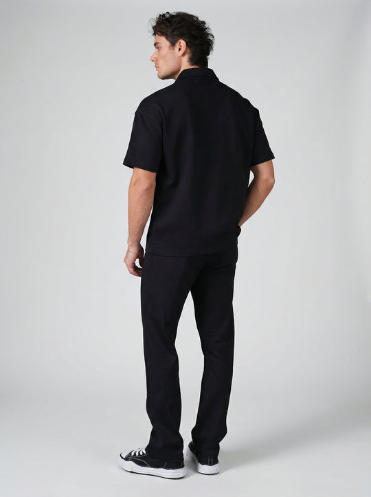 Ensemble Homme Polo Zippé et Pantalon Coupe Moderne - Noir