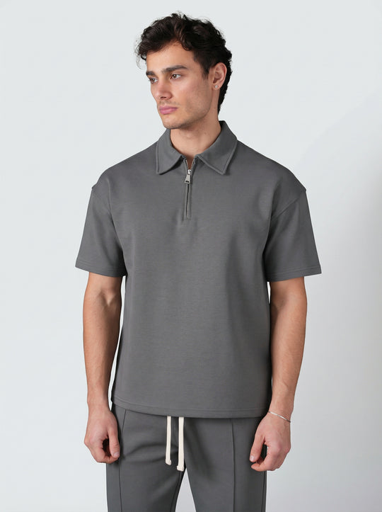 Ensemble Homme Polo Zippé et Pantalon Coupe Moderne - Gris