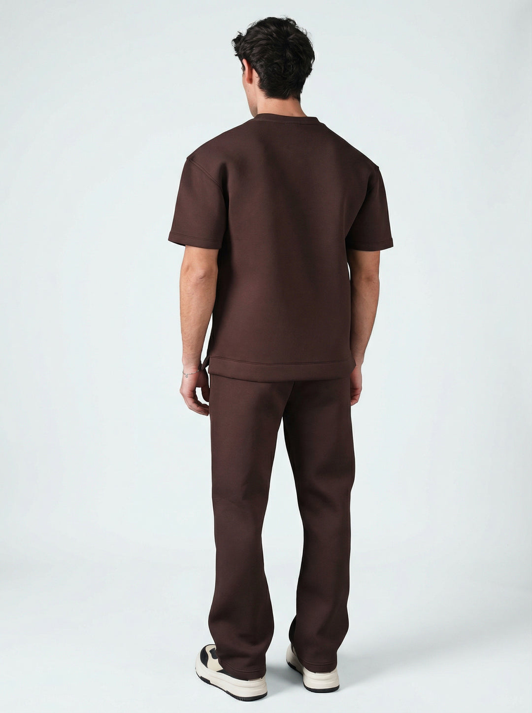 Ensemble Homme Premium T-Shirt et Pantalon Coupe Structurée - Marron