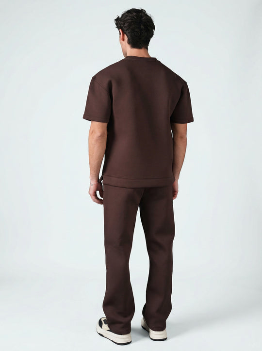 Ensemble Homme Premium T-Shirt et Pantalon Coupe Structurée - Marron