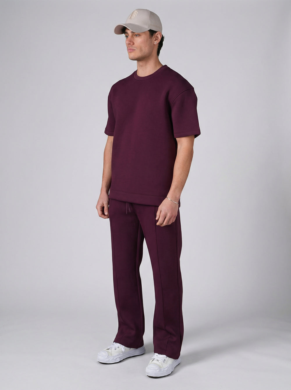 Ensemble Homme Premium T-Shirt et Pantalon Coupe Structurée - Bordeaux