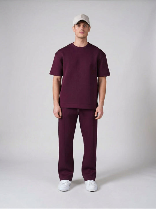 Ensemble Homme Premium T-Shirt et Pantalon Coupe Structurée - Bordeaux