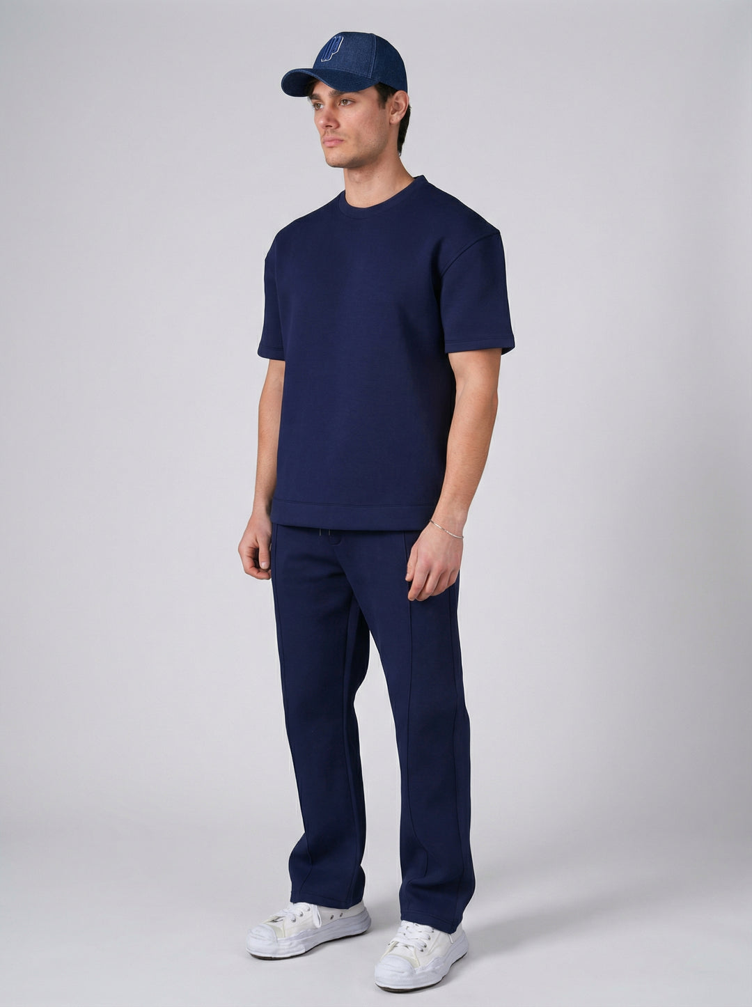 Ensemble Homme Premium T-Shirt et Pantalon Coupe Structurée - Bleu Marine
