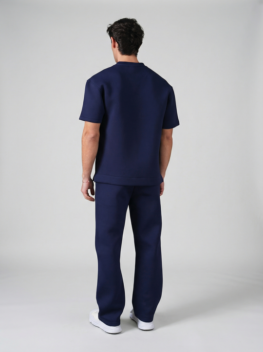 Ensemble Homme Premium T-Shirt et Pantalon Coupe Structurée - Bleu Marine