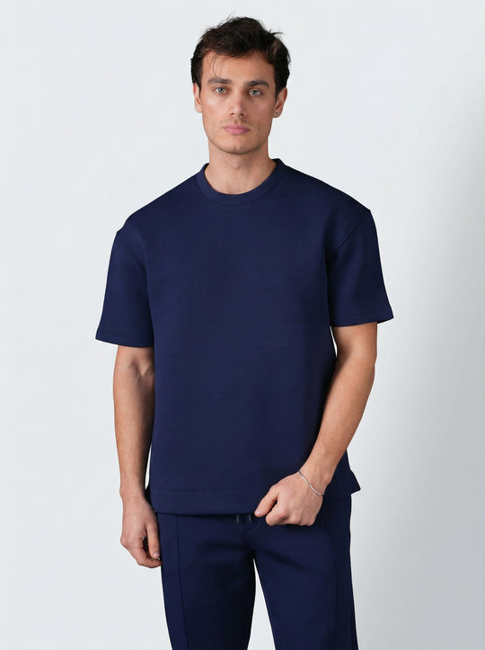 Ensemble Homme Premium T-Shirt et Pantalon Coupe Structurée - Bleu Marine