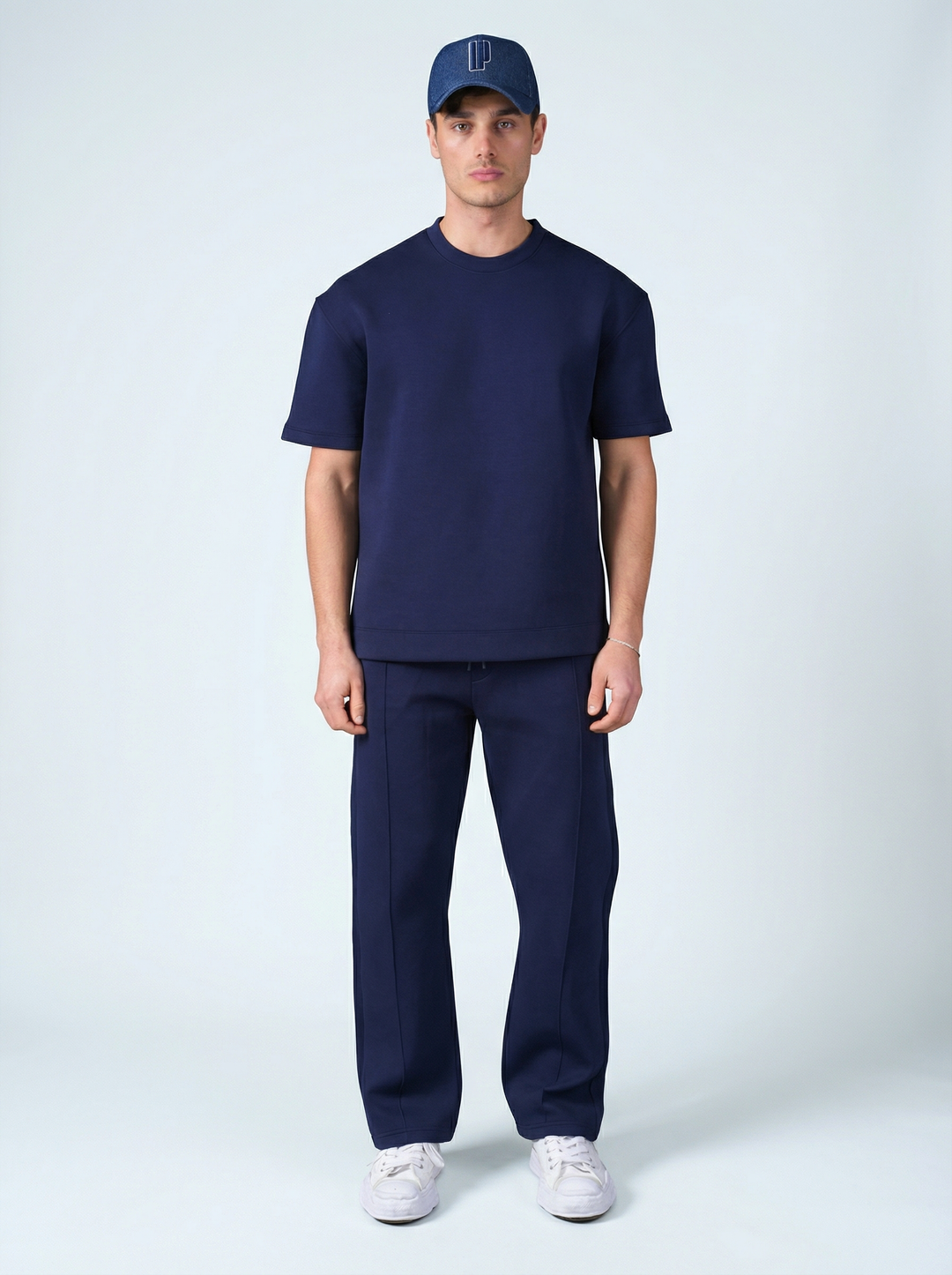 Ensemble Homme Premium T-Shirt et Pantalon Coupe Structurée - Bleu Marine