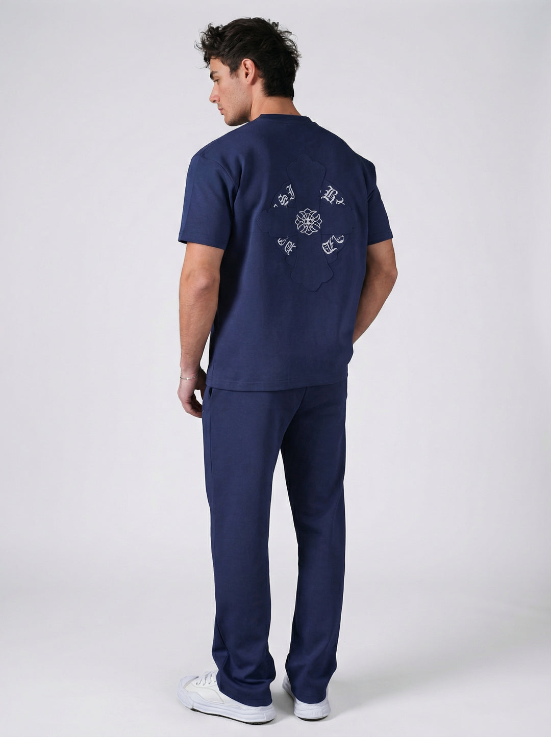 Ensemble Homme Premium T-Shirt et Pantalon avec Logo Brodé - Bleu Marine