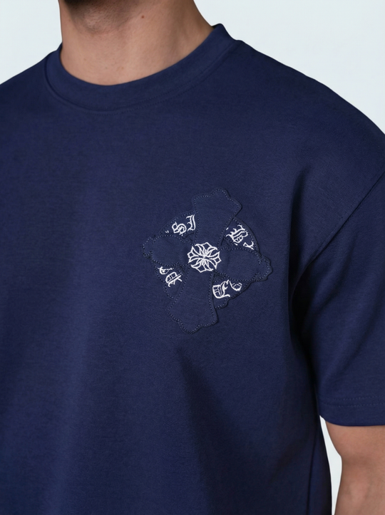 Ensemble Homme Premium T-Shirt et Pantalon avec Logo Brodé - Bleu Marine