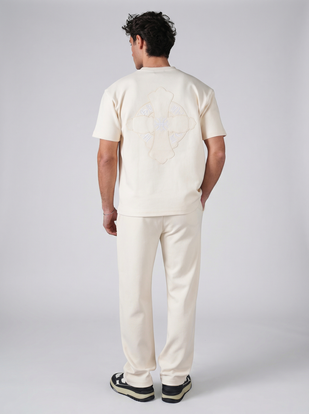 Ensemble Homme Premium T-Shirt et Pantalon avec Logo Brodé - Blanc