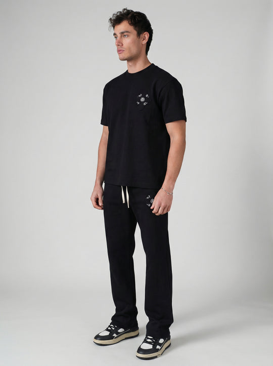 Ensemble Homme Premium T-Shirt et Pantalon avec Logo Brodé - Noir