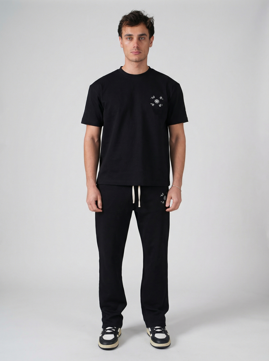Ensemble Homme Premium T-Shirt et Pantalon avec Logo Brodé - Noir