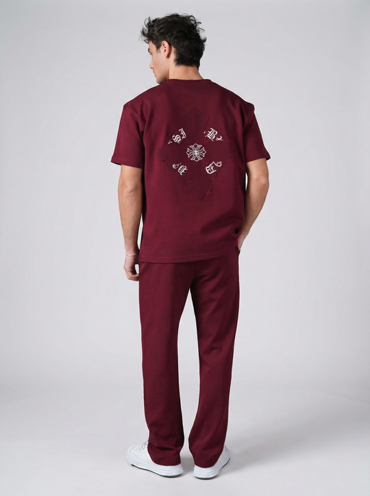 Ensemble Homme Premium T-Shirt et Pantalon avec Logo Brodé - Bordeaux