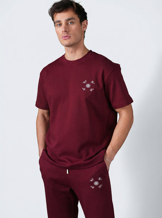 Ensemble Homme Premium T-Shirt et Pantalon avec Logo Brodé - Bordeaux