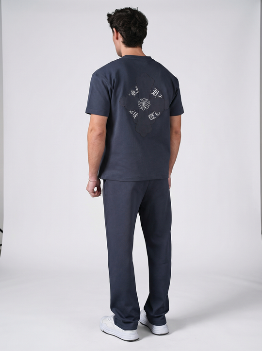Ensemble Homme Premium T-Shirt et Pantalon avec Logo Brodé - Bleu