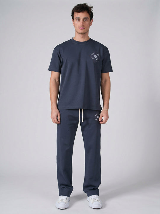Ensemble Homme Premium T-Shirt et Pantalon avec Logo Brodé - Bleu