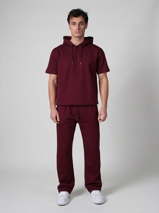 Ensemble Homme Hoodie Manches Courtes et Pantalon - Bordeaux