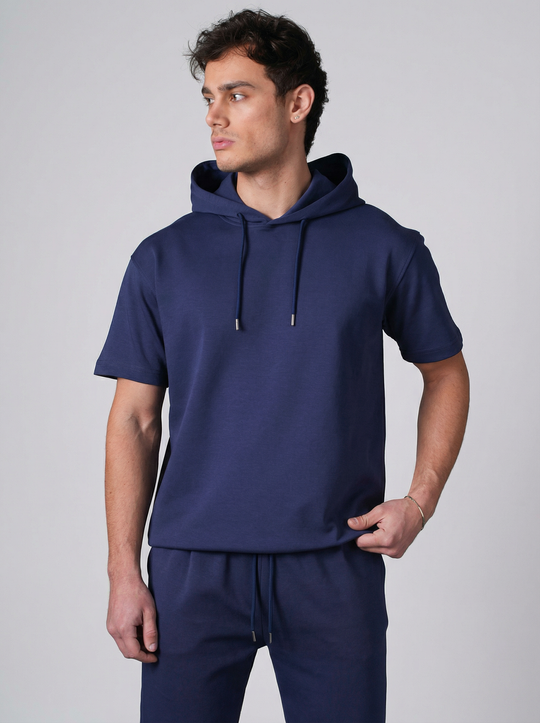 Ensemble Homme Hoodie Manches Courtes et Pantalon - Bleu Marine