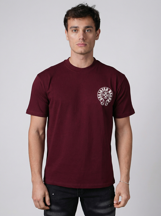 T-Shirt Homme Streetwear Logo Oversize Dos - Bordeaux