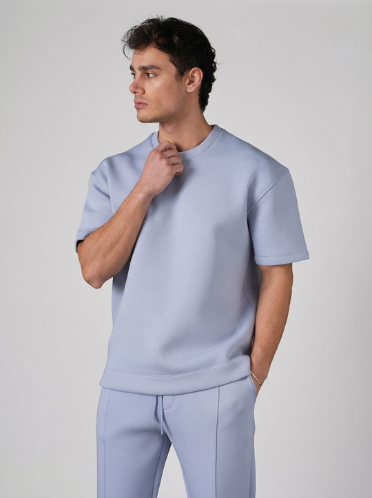 Ensemble Homme Premium T-Shirt et Pantalon Coupe Structurée - Bleu Ciel