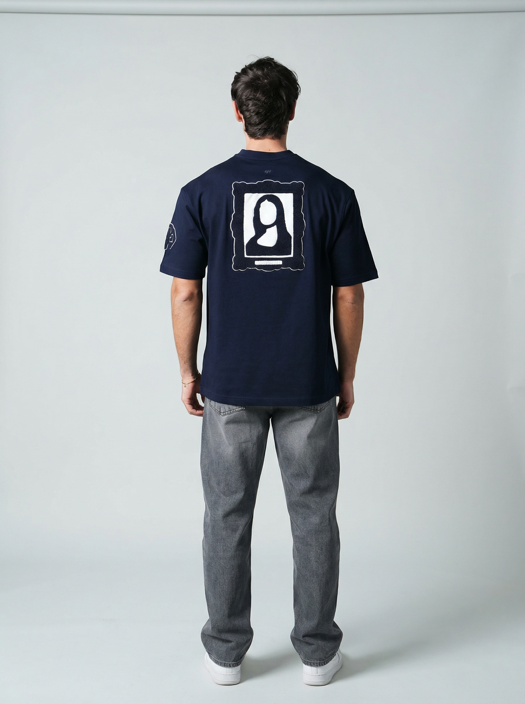 T-Shirt Homme Streetwear Patch Brodé Dos - Bleu Marine