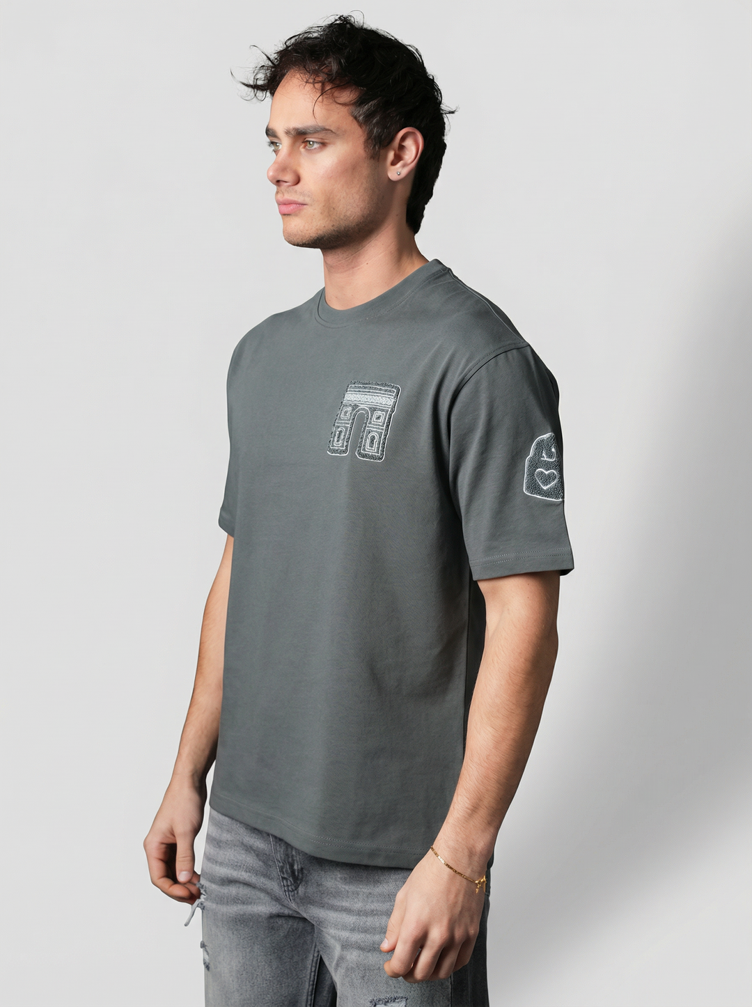 T-Shirt Homme Streetwear Patch Brodé Dos - Anthracite