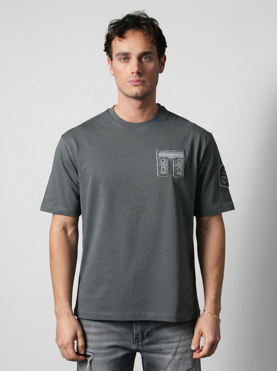 T-Shirt Homme Streetwear Patch Brodé Dos - Anthracite