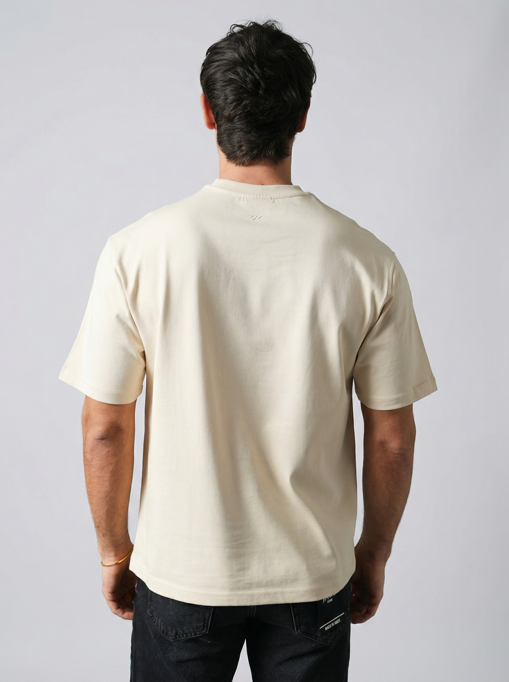 T-Shirt Homme Streetwear Patch Cœurs Brodés - Beige