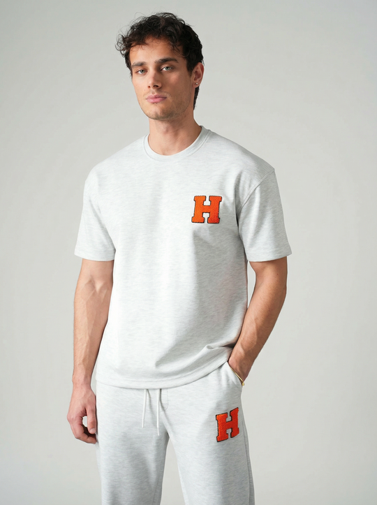 Ensemble Homme Premium T-Shirt et Pantalon H Patch Chenille - Gris