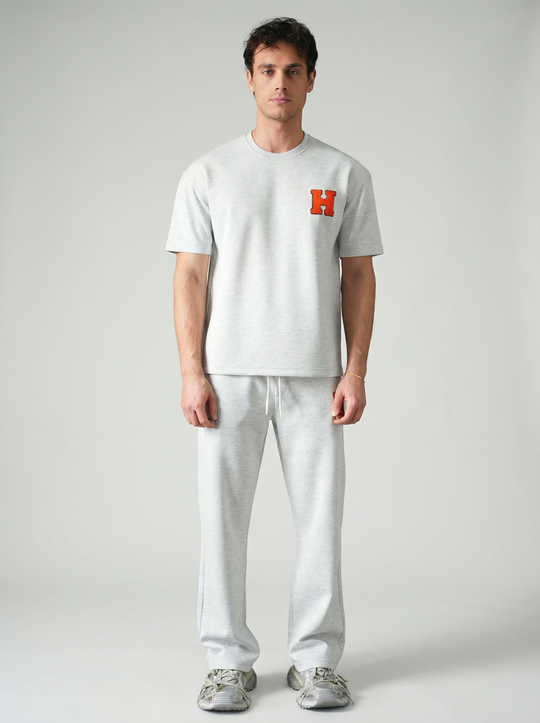 Ensemble Homme Premium T-Shirt et Pantalon H Patch Chenille - Gris
