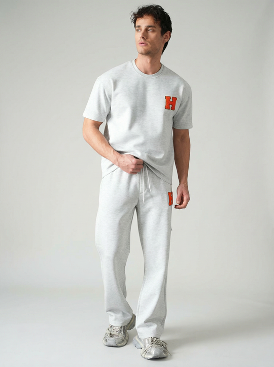 Ensemble Homme Premium T-Shirt et Pantalon H Patch Chenille - Gris