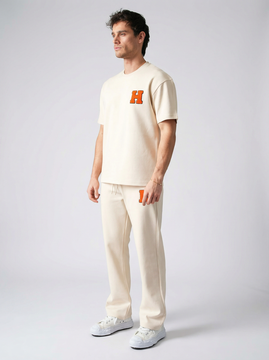 Ensemble Homme Premium T-Shirt et Pantalon H Patch Chenille - Beige