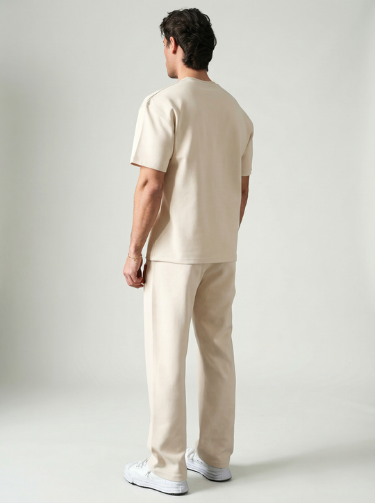 Ensemble Homme Premium T-Shirt et Pantalon H Patch Chenille - Beige