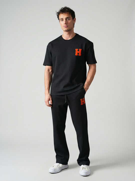 Ensemble Homme Premium T-Shirt et Pantalon H Patch Chenille - Noir