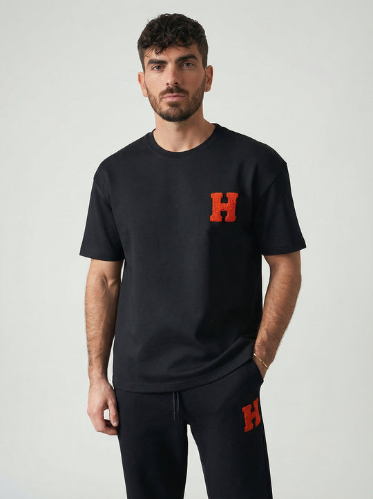 Ensemble Homme Premium T-Shirt et Pantalon H Patch Chenille - Noir