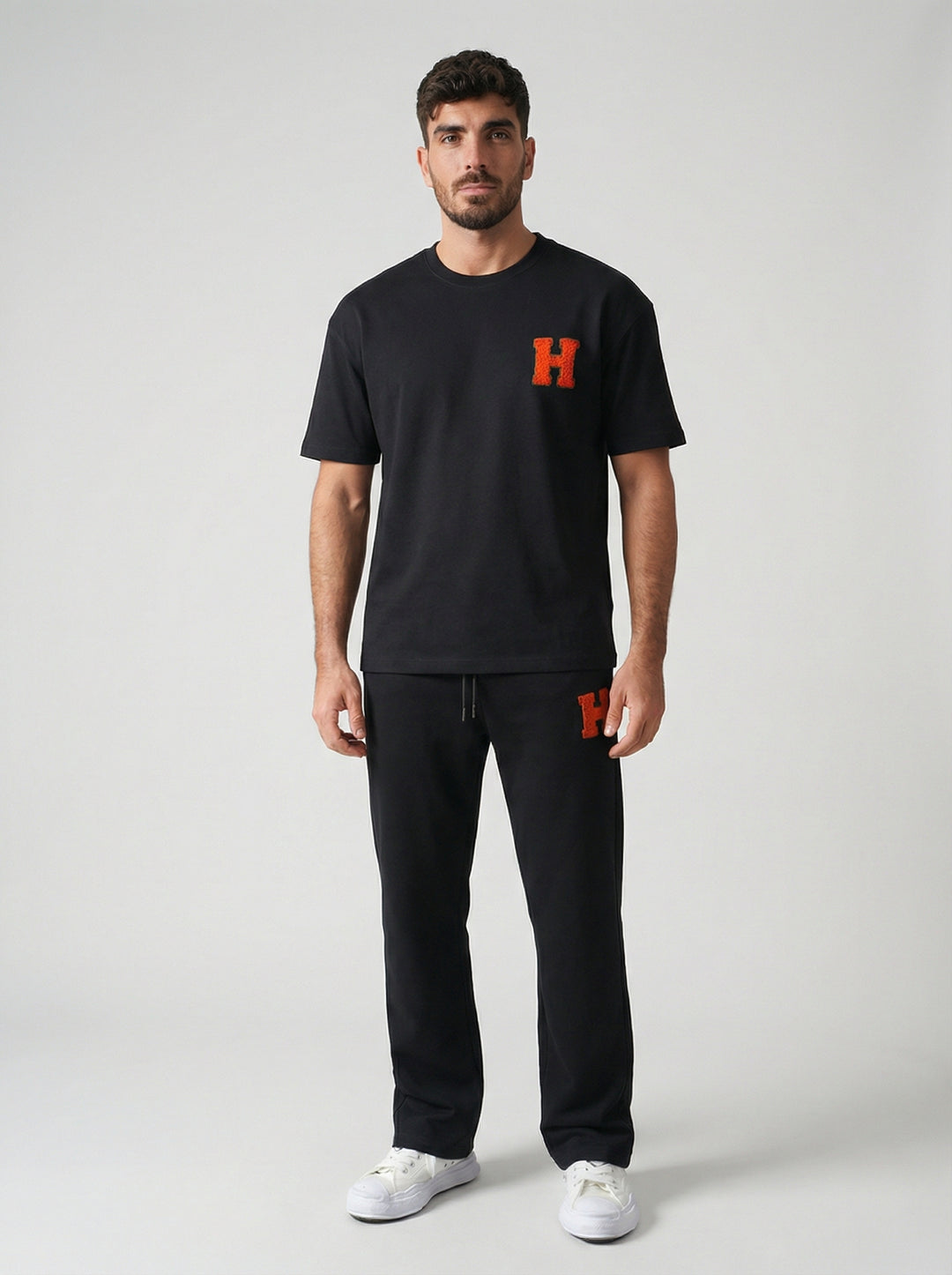 Ensemble Homme Premium T-Shirt et Pantalon H Patch Chenille - Noir