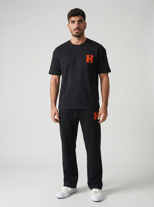 Ensemble Homme Premium T-Shirt et Pantalon H Patch Chenille - Noir