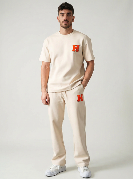 Ensemble Homme Premium T-Shirt et Pantalon H Patch Chenille - Beige