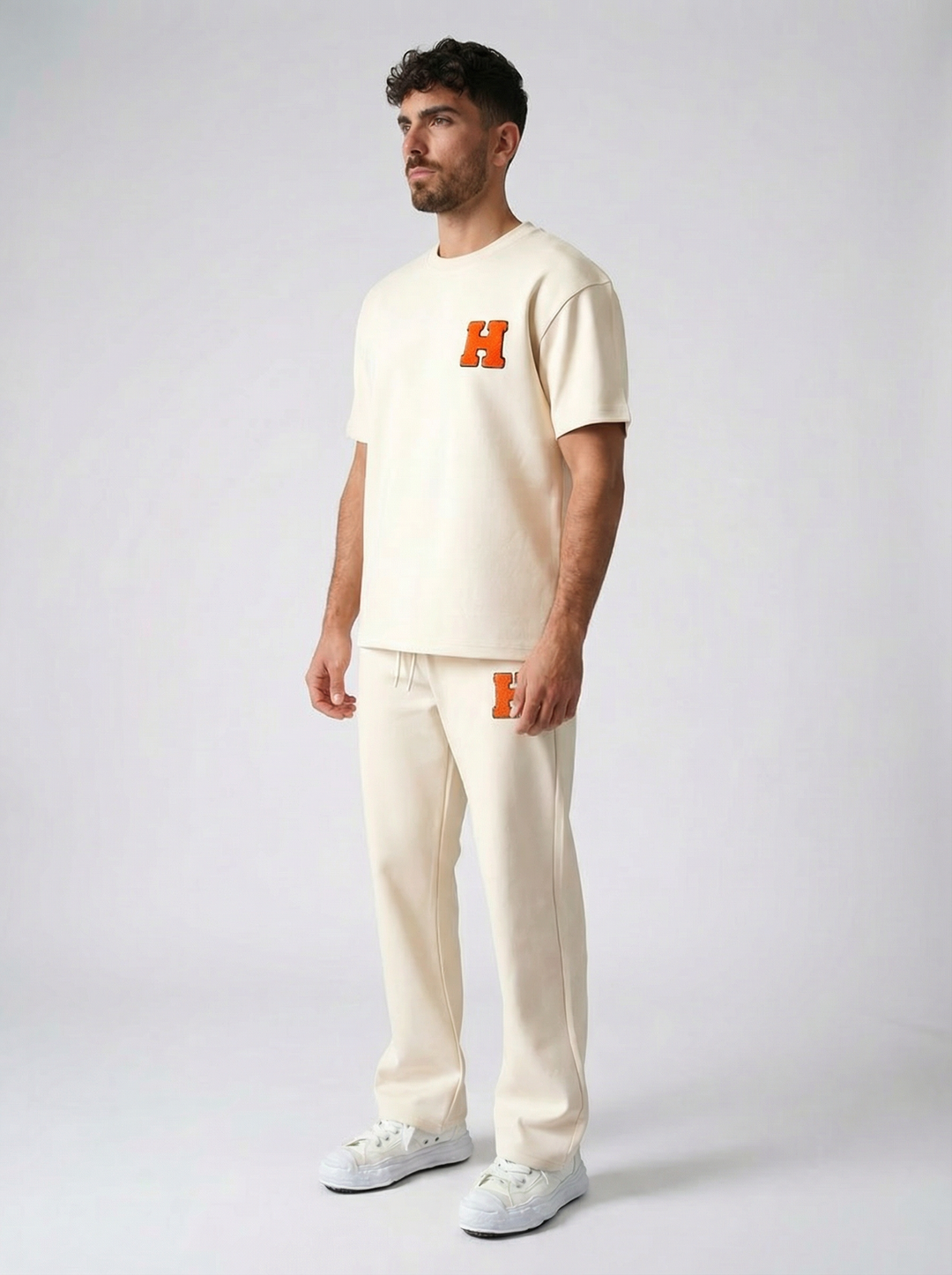 Ensemble Homme Premium T-Shirt et Pantalon H Patch Chenille - Beige