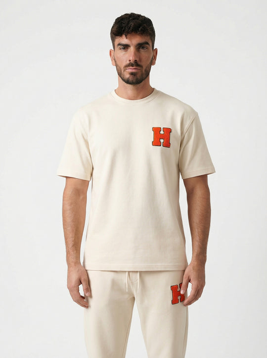 Ensemble Homme Premium T-Shirt et Pantalon H Patch Chenille - Beige