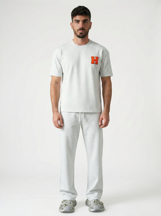 Ensemble Homme Premium T-Shirt et Pantalon H Patch Chenille - Gris