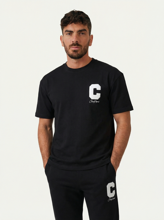 Ensemble Homme Premium T-Shirt et Pantalon C Couture - Noir
