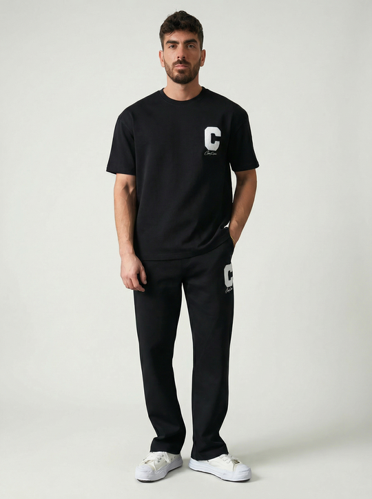 Ensemble Homme Premium T-Shirt et Pantalon C Couture - Noir