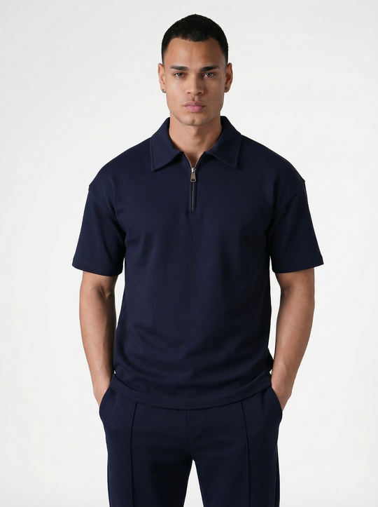 Ensemble Homme Polo Zippé et Pantalon Coupe Moderne - Bleu Marine