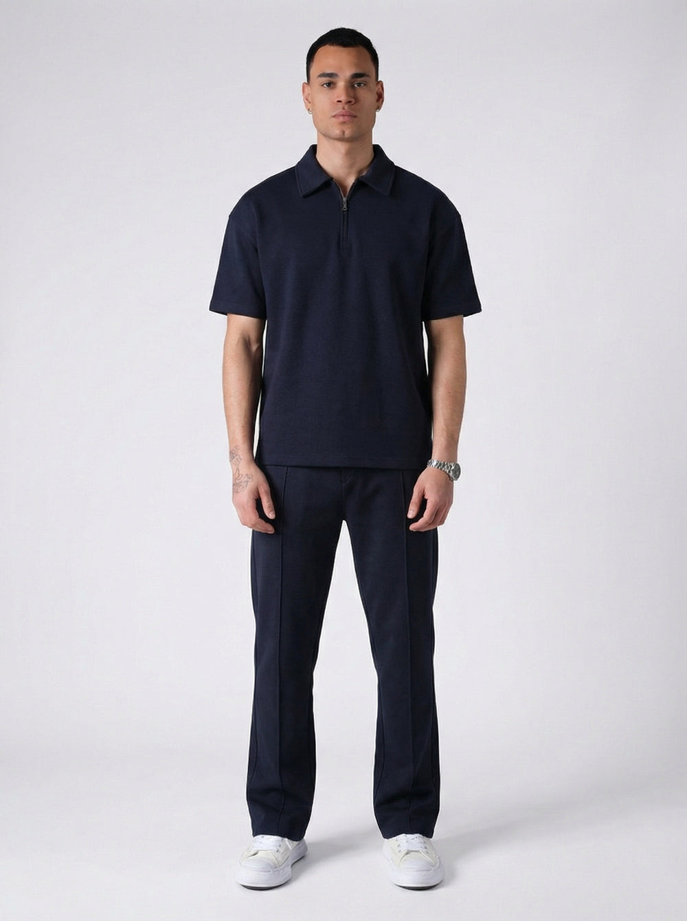 Ensemble Homme Polo Zippé et Pantalon Coupe Moderne - Bleu Marine