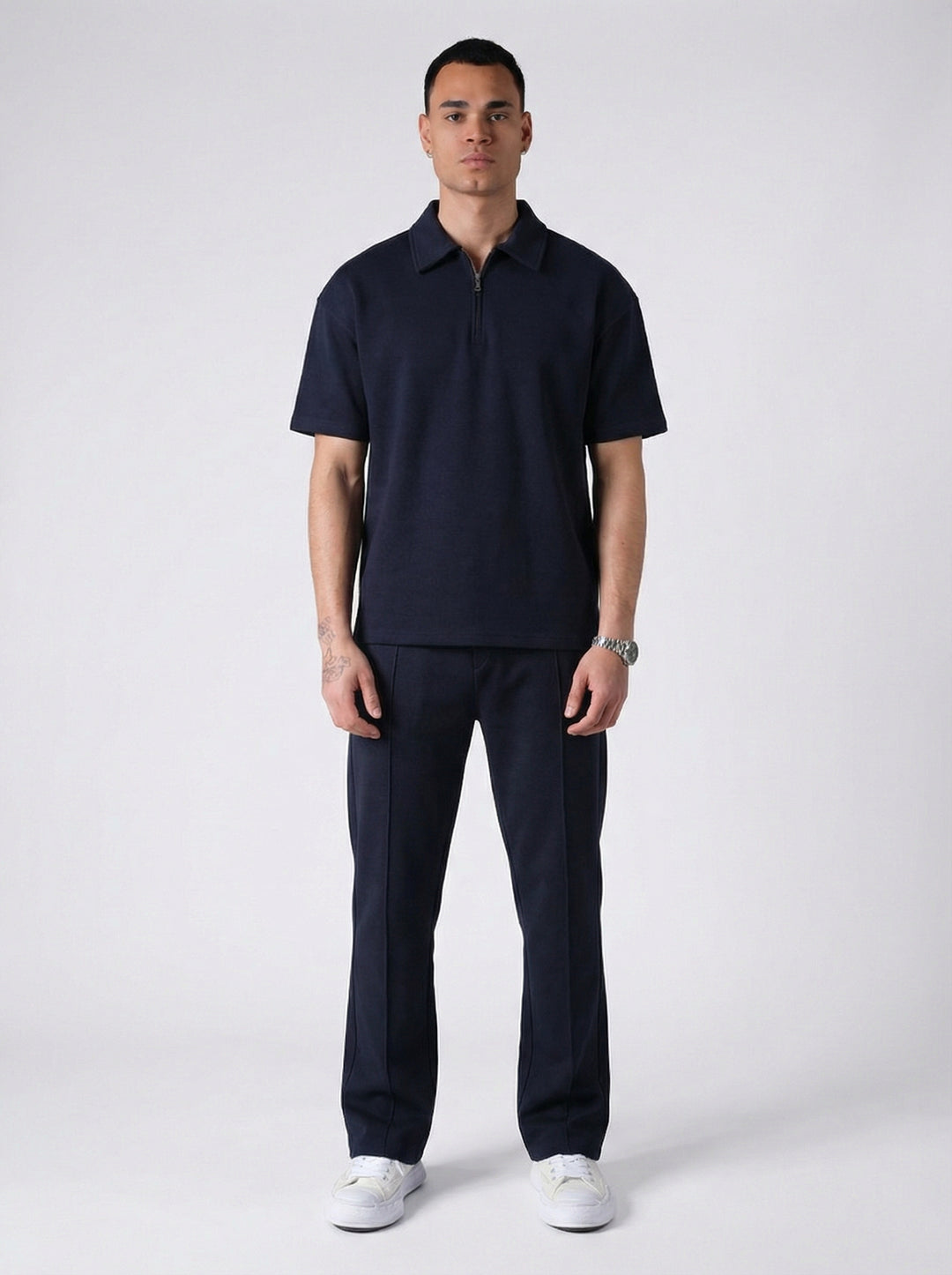 Ensemble Homme Polo Zippé et Pantalon Coupe Moderne - Bleu Marine